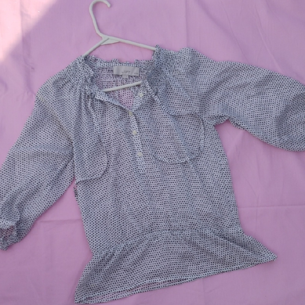 LOFT Black  and White Patterned Blouse
